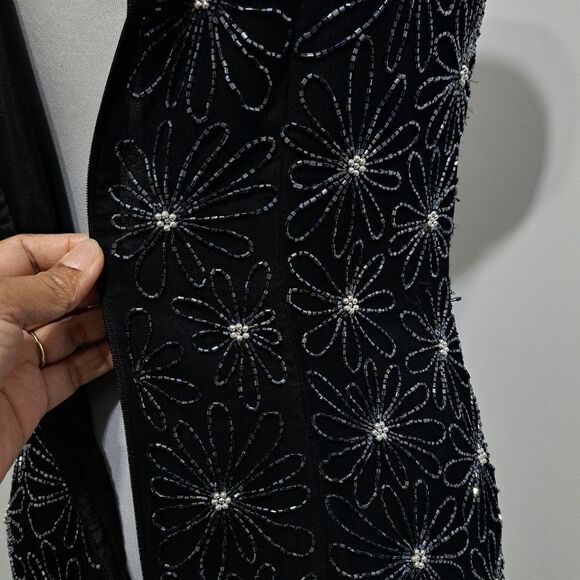 Vintage Adrianna Papell Silk Floral Beaded Y2K Romantic Goth Maxi Dress Black - Picture 17 of 17